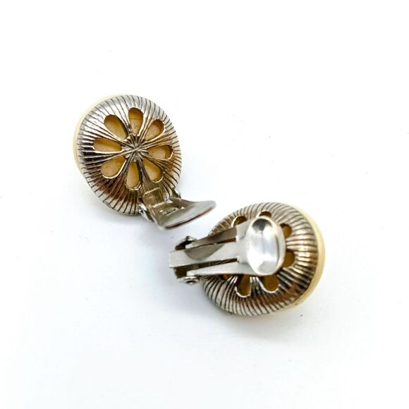 Elegant Faux Pearl Button Earrings with AB Crystal Crescent Halo, Vintage Chic C - Picture 4 of 4